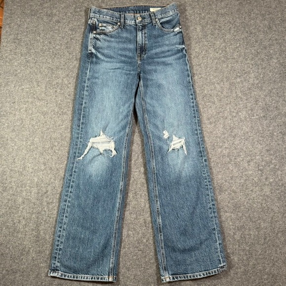 AYR Denim - AYR The Secret Sauce Wide Leg Distressed Jeans Medium Wash Blue Size 26 Made LA